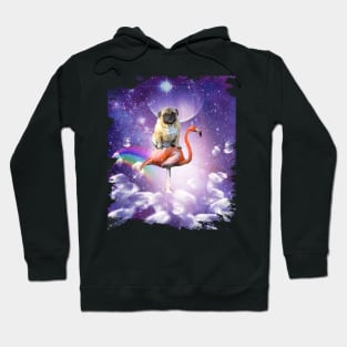 Pug Riding Flamingo In Space - Rainbow Hoodie